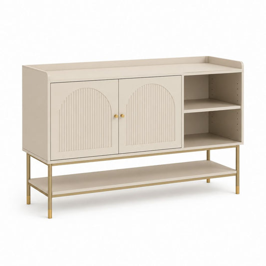 Credenza da sala da pranzo beige in MDF rettangolare con 2 ante e ripiani 120 x 40 x 90 cm