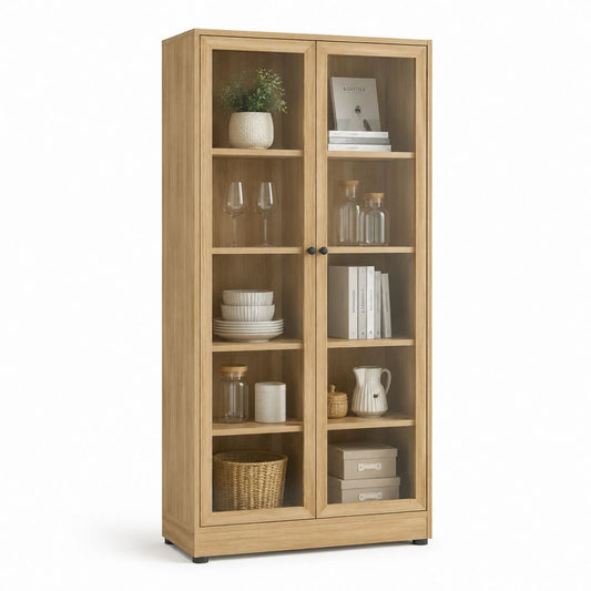Vetrina da soggiorno a 2 ante rovere con vetro temperato 80 x 40 x 180 cm