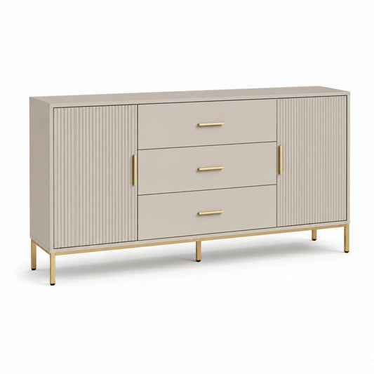 Credenza da sala da pranzo 2 ante 3 cassetti beige in MDF rettangolare 160 x 40 x 80 cm