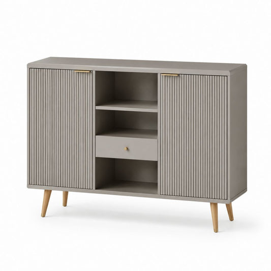Credenza da pranzo grigio tortora in MDF rettangolare con ante scanalate 120 x 40 x 90 cm