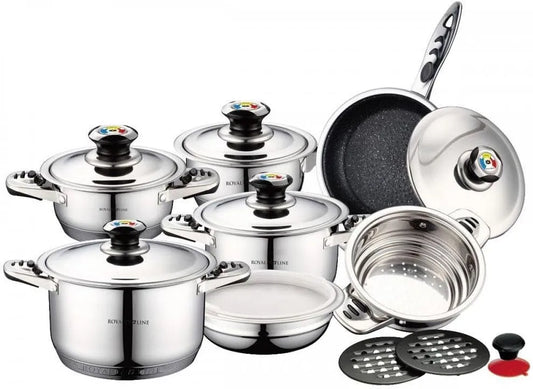 RL-16BM Batteria, acciaio inox, 16 pezzi, per cottura a induzione, ROYALTY LINE
