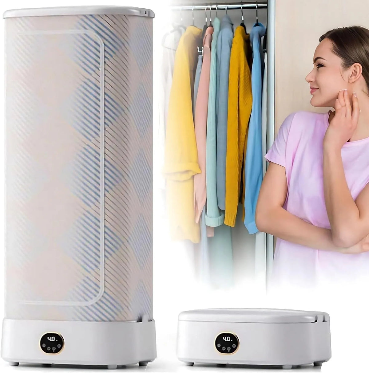 Asciugatrice, vapore, portatile, circolazione dell'aria calda a 360° e vestiti asciutti, sistema automatico di cura degli indumenti con vapore