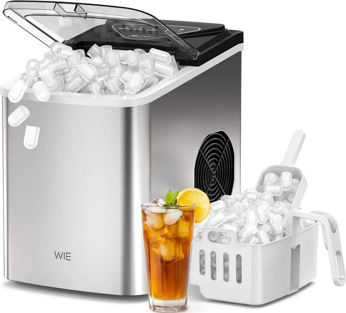 Macchina del ghiaccio, 2 L, WIE 15KG/24H, portatile, ampio serbatoio, Ghiaccio Pronto in 6 Minuti, Bar