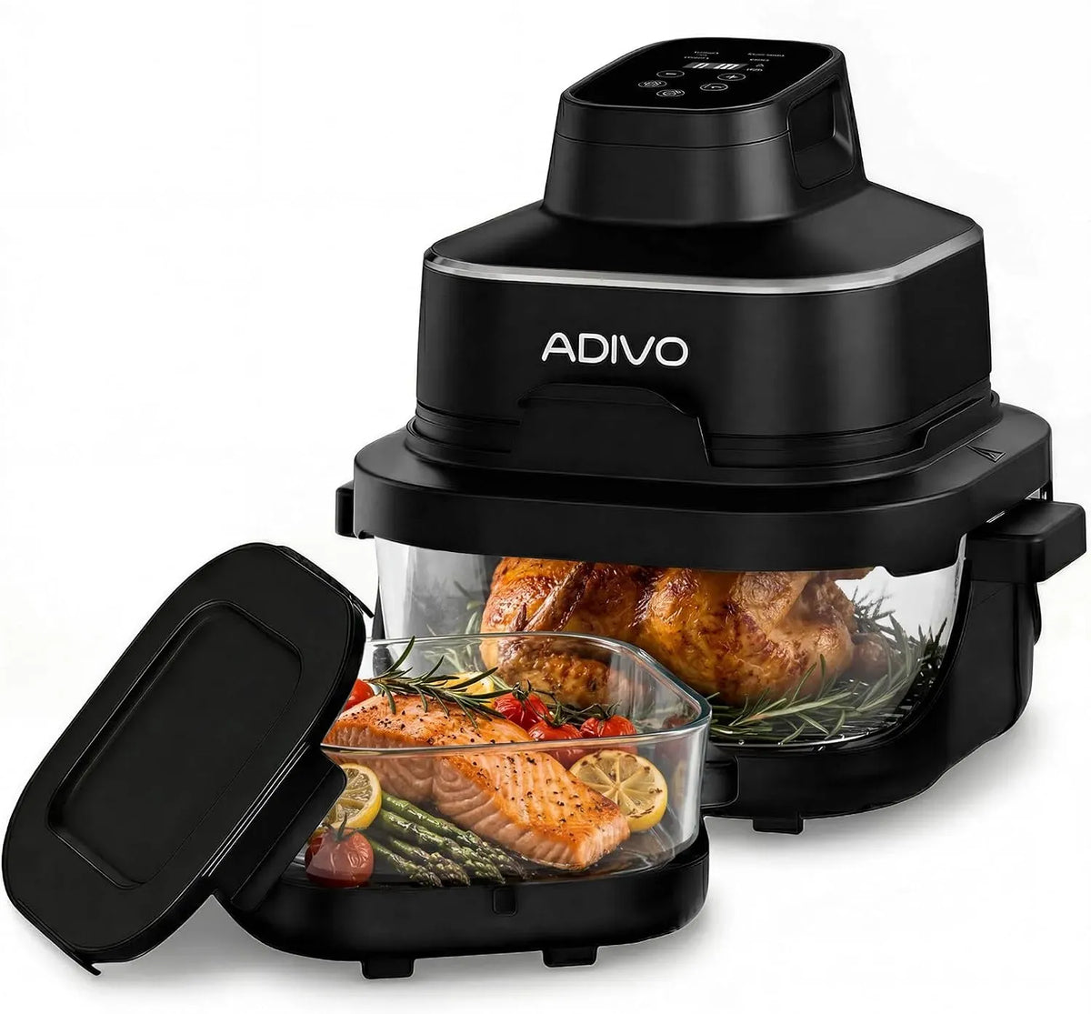 Friggitrice ad aria, 1.5 L, 1500 W, ADIVO 4L/1.5L, portatile, campeggio, Portatile per Camping/Ufficio, 1500W Ciotola Visiva, 4 Modalità