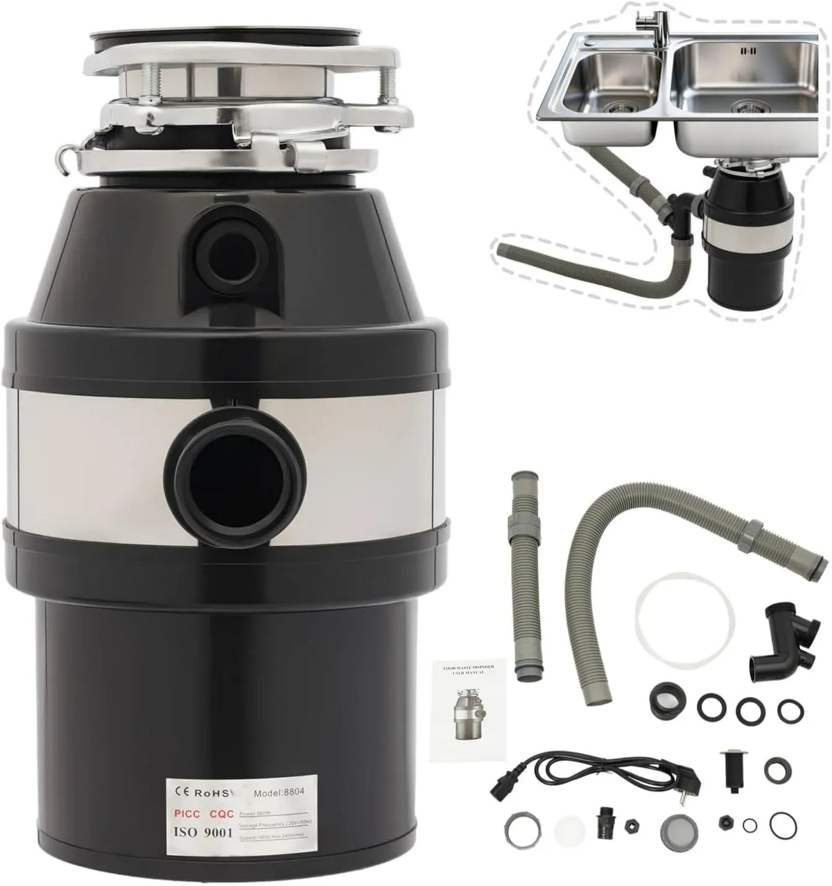 1,2L Tritarifiuti da Lavandino Nero 560W, 1,2 L