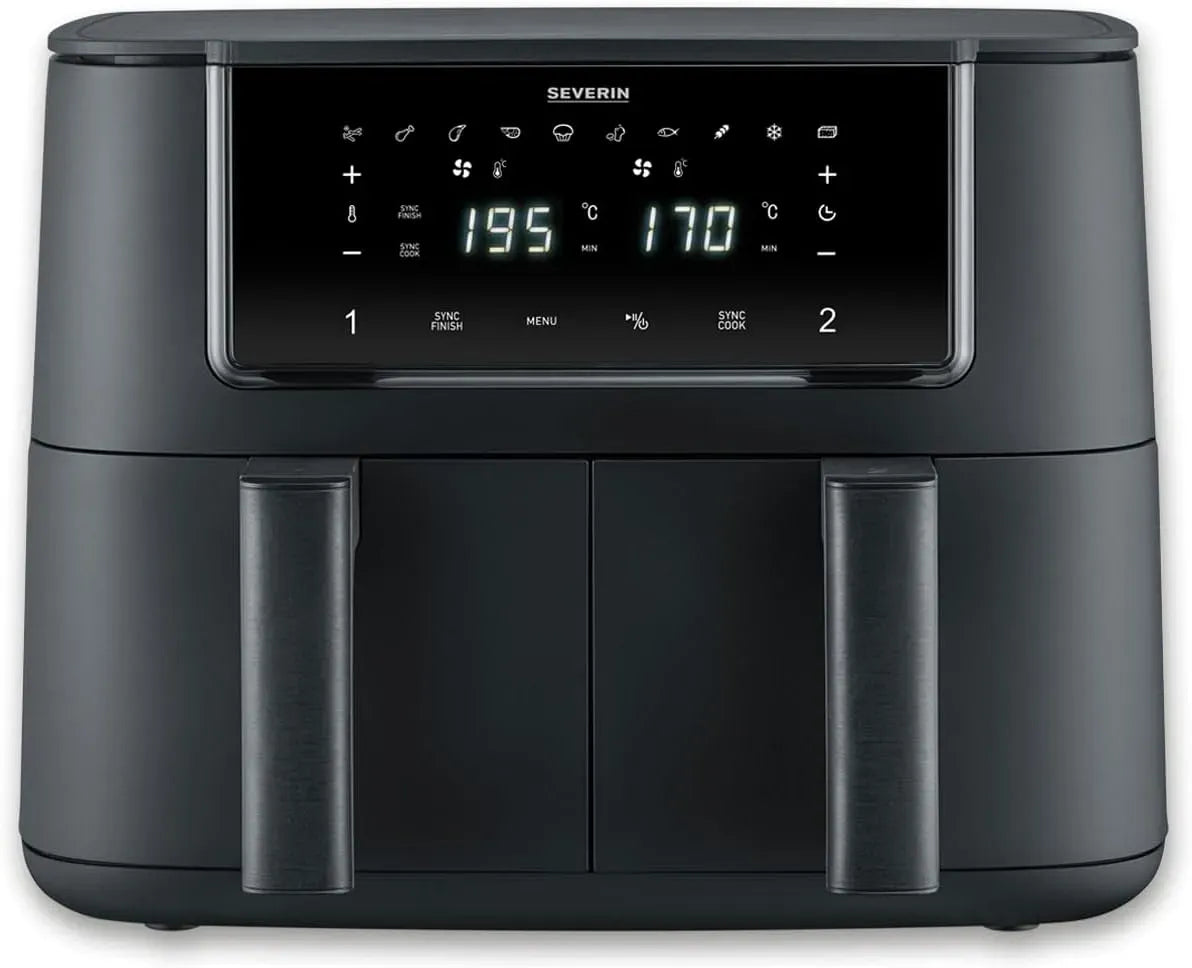 Severin FR 2463 Friggitrice ad aria, 39,5 x 37,6 x 29,8 cm, 8 L, 2600 W, 11 programmi, touch, acciaio inox, nero, Display Touch