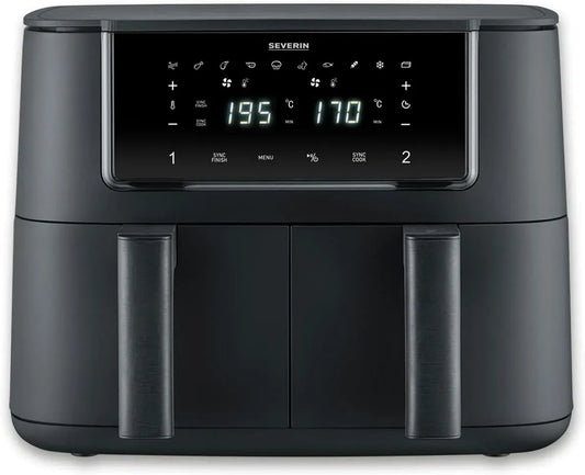Severin FR 2463 Friggitrice ad aria, 39,5 x 37,6 x 29,8 cm, 8 L, 2600 W, 11 programmi, touch, acciaio inox, nero, Display Touch