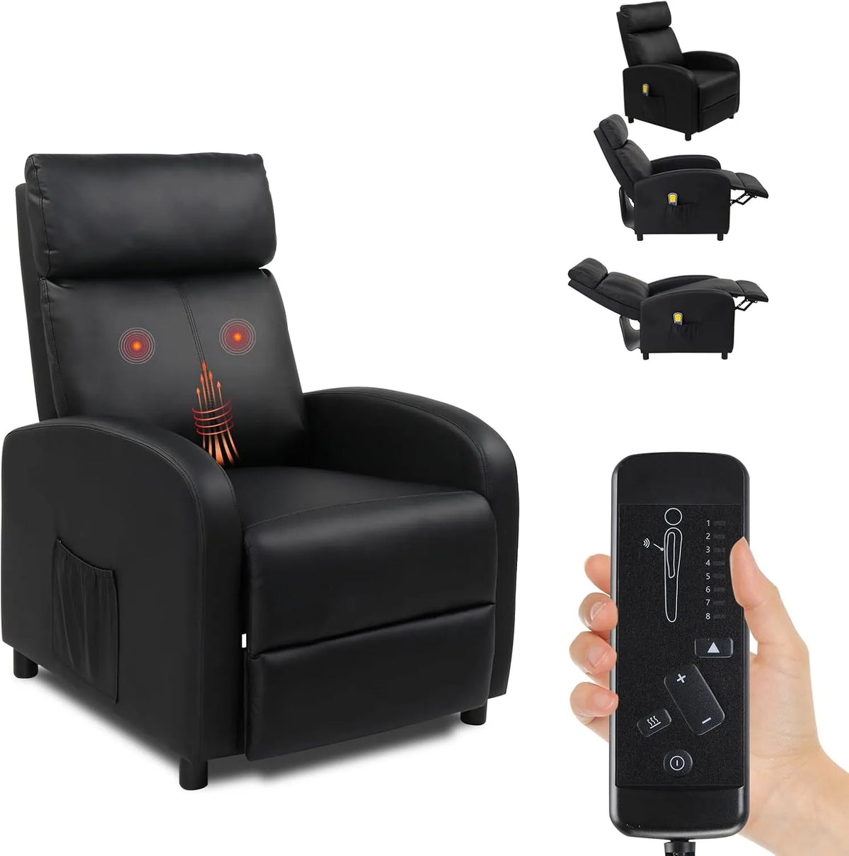 Poltrona relax con massaggio, LEADZM, nero, Poltrona massaggiante elettrica per TV