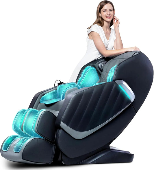 Poltrona relax con massaggio, Bluetooth, effetto 3D, nero, mani robotiche 3D, altoparlante Bluetooth, guida SL