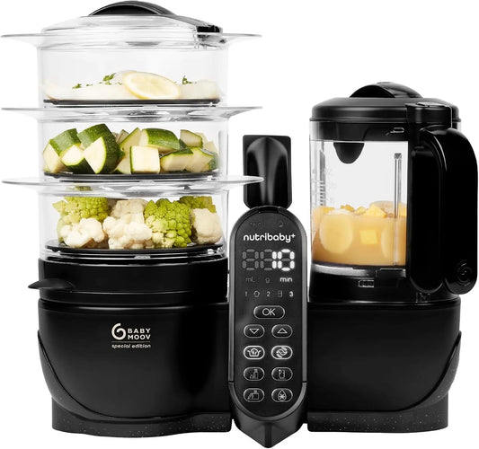Frullatore 6-in-1, nero, mixer da cucina, Babymoov Nutribaby+ XL Cuocipappa Frullatore