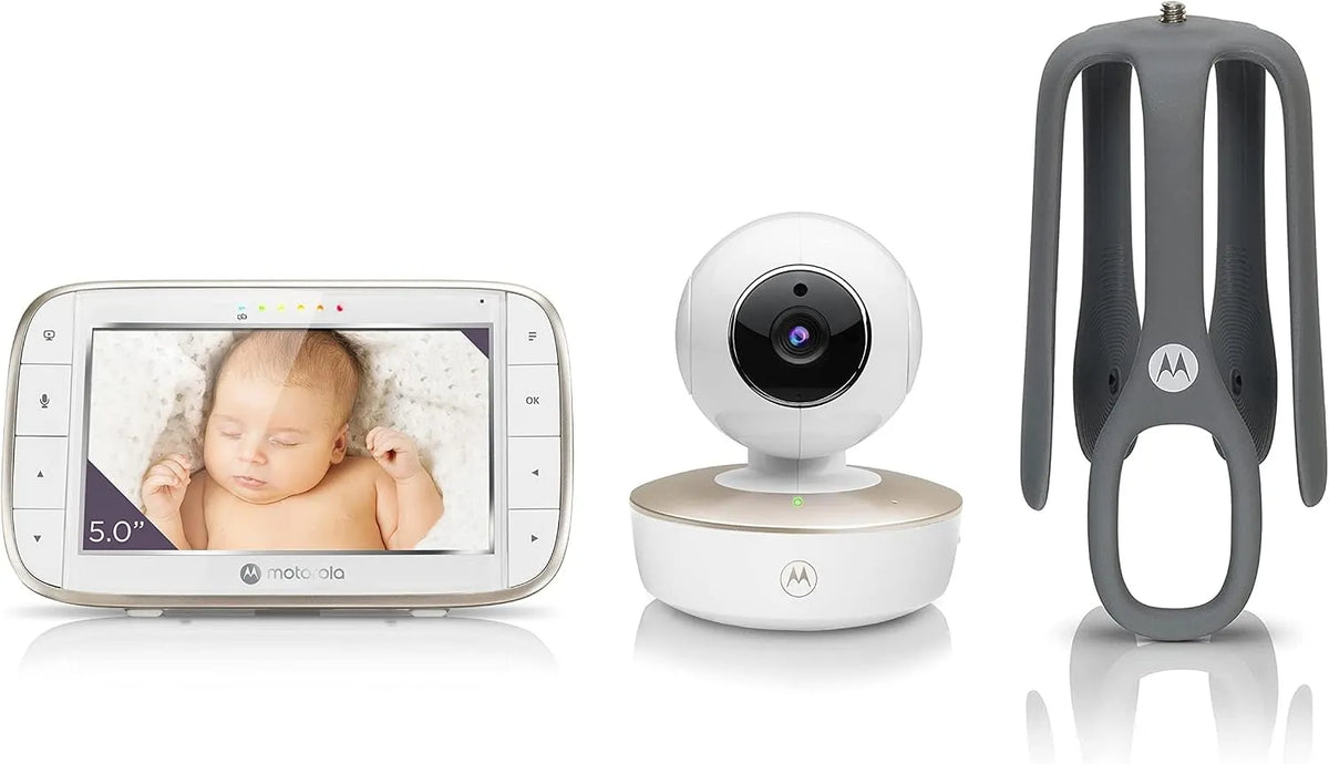 Monitor, Motorola VM855, Wi-Fi, bianco, schermo per PC, Baby monitor con connessione Wi-Fi con app Nursery e unità principale da 5 pollici