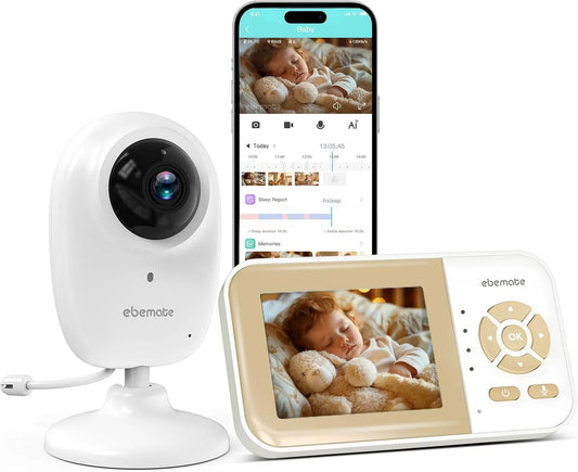 Monitor, ebemate 1080p, Wi-Fi, conversazione a 2 vie e lungo raggio di 457 m, telecamera WiFi Power On, schermo da 2,8 pollici con fotocamera