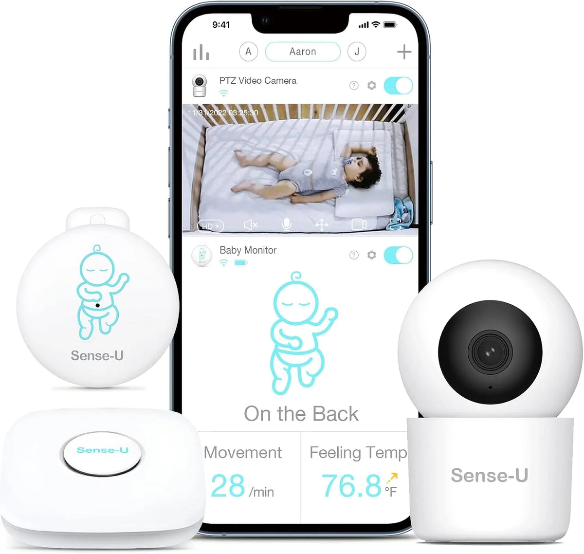 Monitor, Sense-U, rilevamento del movimento e app gratuita, talco a 2 vie