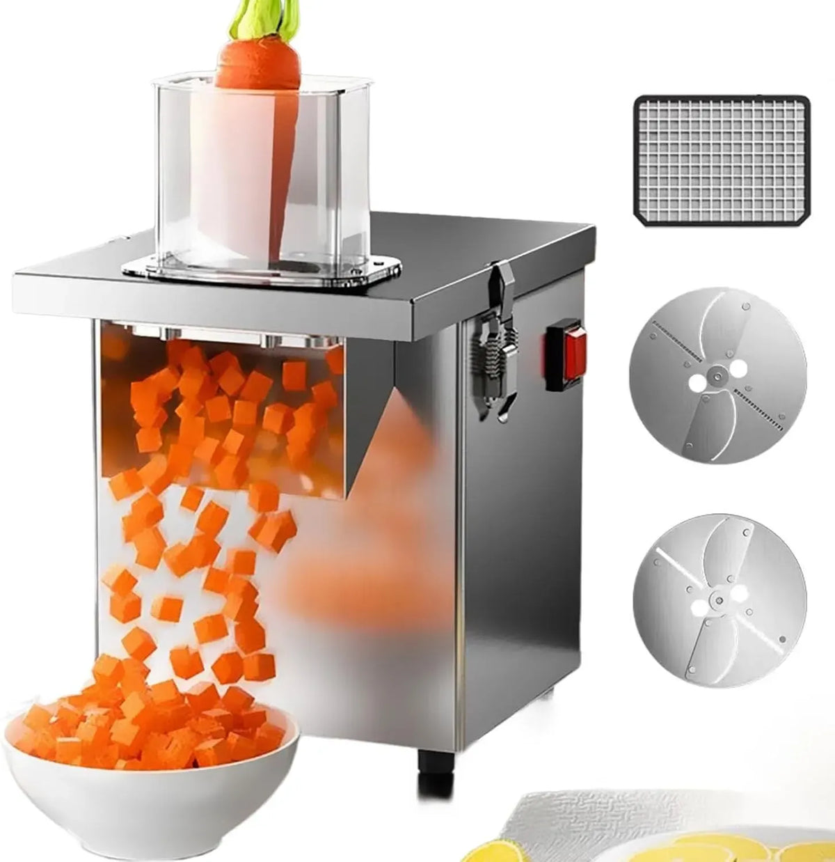 2-4mm Macchina per Taglio, Affettatrice, affettatrice per alimenti, 250 W, 4 mm, professionale, acciaio inox, per Taglio A Cubetti Commerciale
