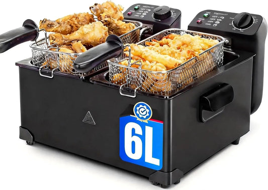 Doppio Cestello, Aigostar Friggitrice Elettrica ad Olio 6L, 3600W