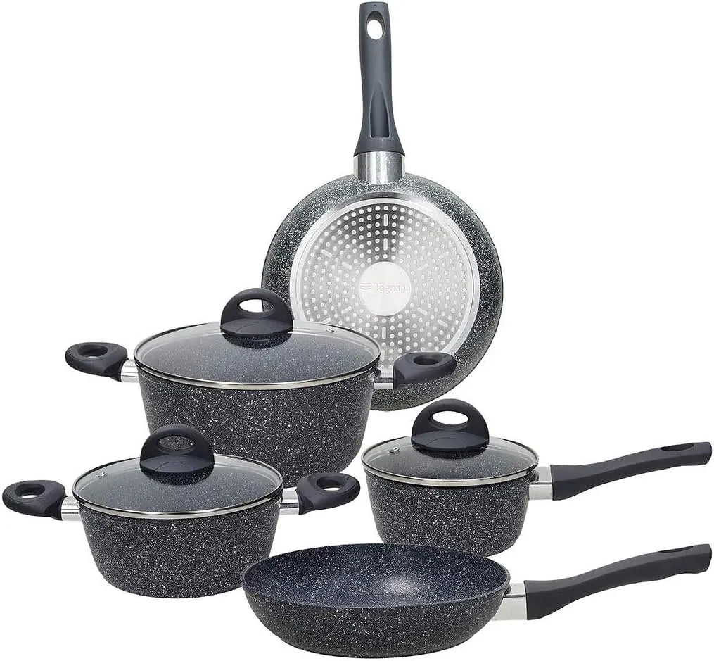 set di pentole e padelle, Batteria, 8 Pezzi, nero, alluminio