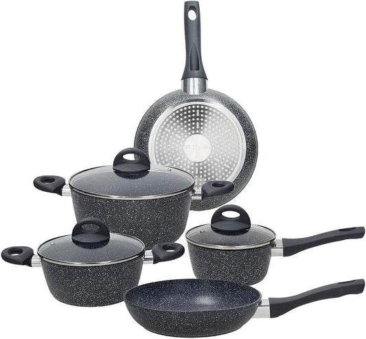 set di pentole e padelle, Batteria, 8 Pezzi, nero, alluminio