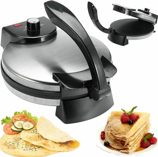 Macchina per Tortilla, Roti Maker, 10 pollici, 1800 W, pizza, rivestimento antiaderente, funzione riscaldante