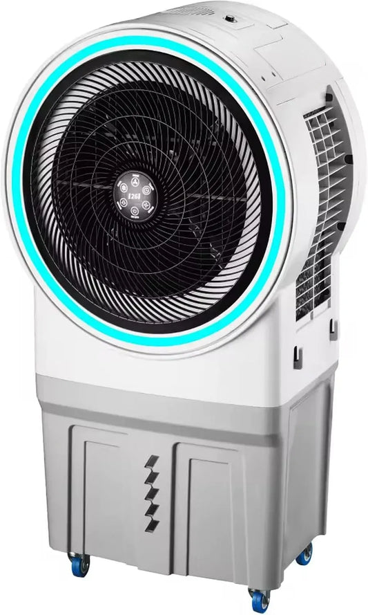 Ventilatore, 50 L, 150 W, timer, Tanica 50L con Collegamento Diretto Acqua, LED RGB, Timer e Telecomando