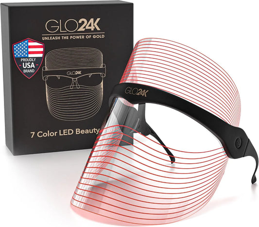 GLO24K Maschera di bellezza a 7 colori LED, per Trattamento termale professionale dotato di terapia della luce per una pelle radiosa e luminosa