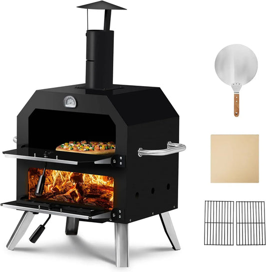 Forno elettrico per pizza, 30,5 cm, ROVSUN, portatile, pietra refrattaria, griglia portatile per campeggio, pietra per pizza a legna inclusa