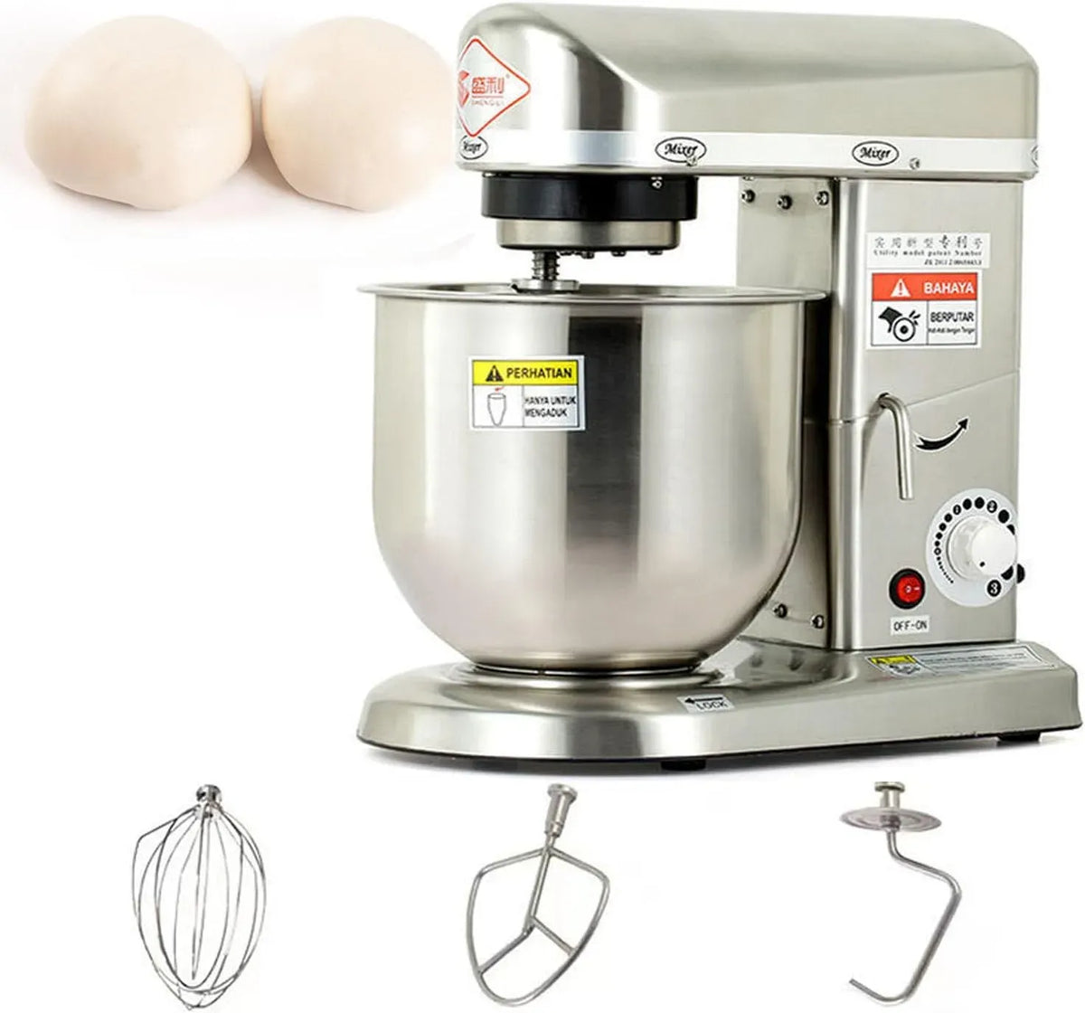 Silver-10L Testa inclinabile, Inox, per impastatrice Professionale, 10 velocità, 2,5kg Impasto, per Torta Biscotti Pasta Fresca, planetaria, 2,5 kg