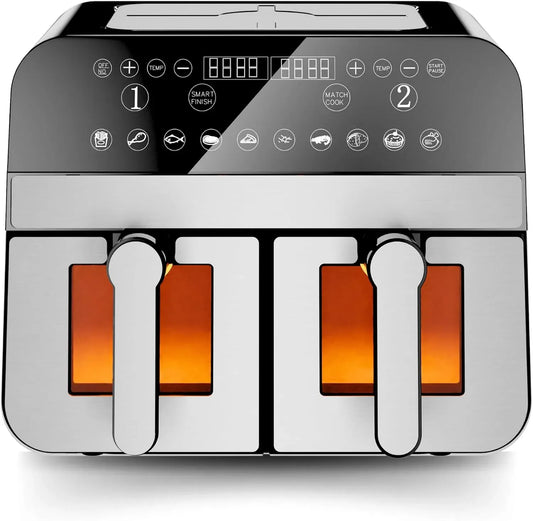 Friggitrice ad aria, 9 L, 2400 W, Comfy CNAFD45WS, grigio, doppio cestello digitale 2400W con finestra 9L