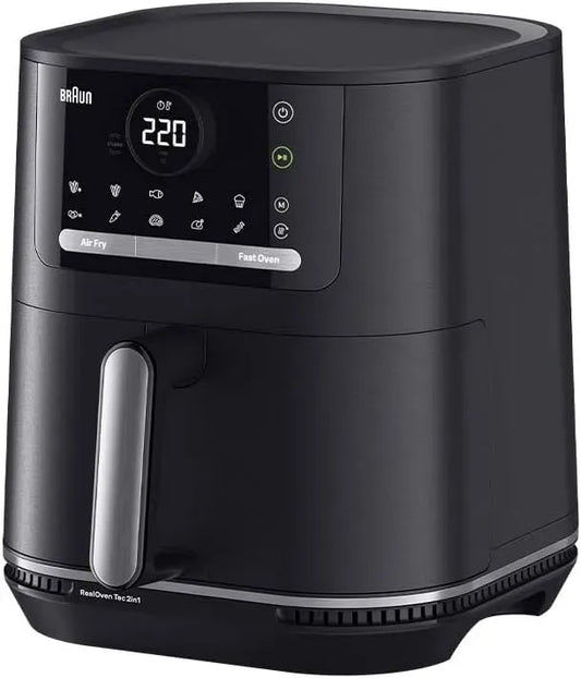 Braun HF5054IBK Forno elettrico, 6 L, 15 programmi, rivestimento antiaderente, nero, Cestello Ceramico antiaderente, MultiFry 5