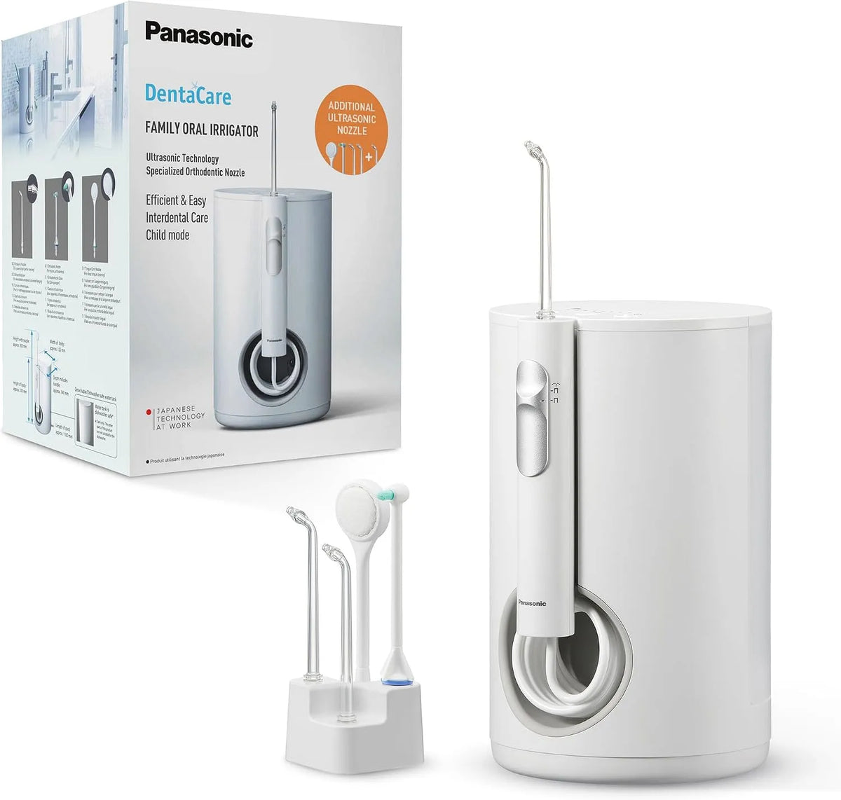 Panasonic EW1614AW503 IPX7 Ortodontico, Idropulsore per Denti, per Modalità Bambino, EW1614AW503 PACK Irrigatore Orale per la Famiglia, 10, 5 ugelli