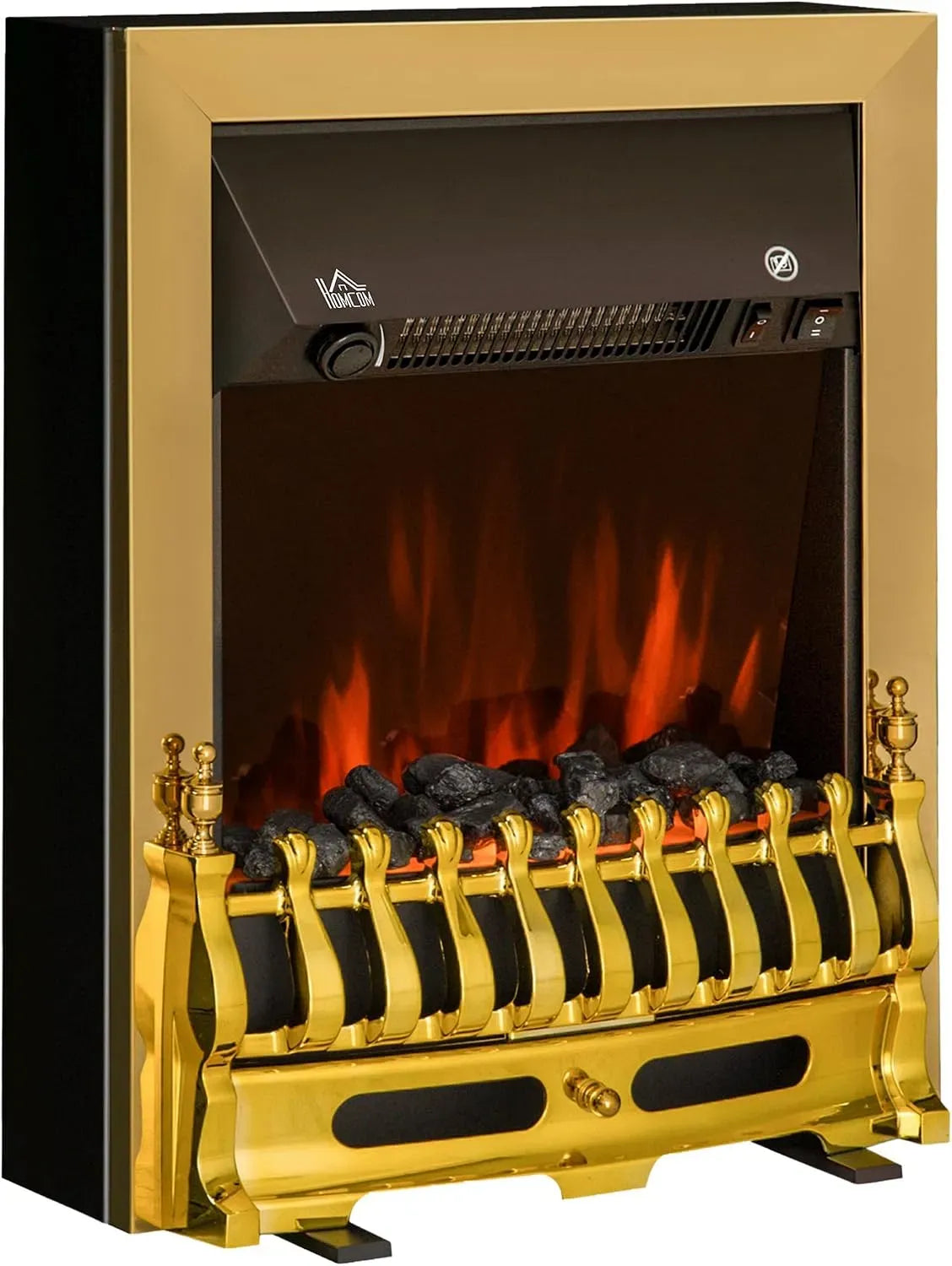 Effetto Fiamma LED, Camino Elettrico da Terra 1000/2000 W, Oro