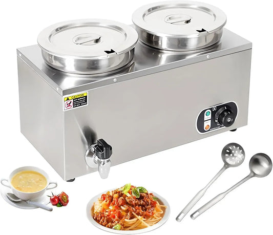Scaldazuppe Elettrico Commerciale dotato di Temperatura Regolabile, 7 l x 2, bagnomaria in Acciaio Inox per Catering e ristoranti