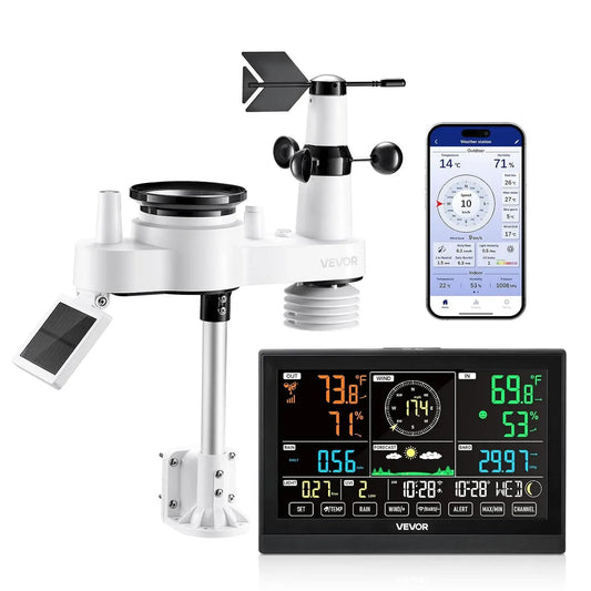 VEVOR Stazione, Sensore, stazione meteorologica wireless, 190 mm, esterno, Wi-Fi, pannello VA, senza fili
