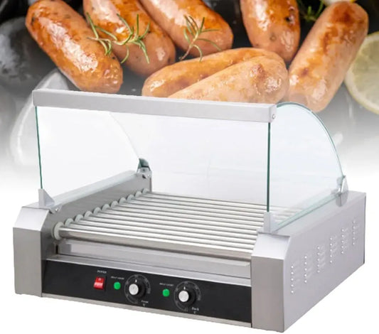 Macchina per hot, copertura, 0 a 300 °C, professionale, rimovibile, vetro, per hot dog con 7 rulli antiaderenti