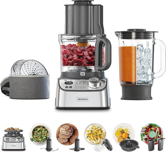 Kenwood FDM72.990SS Robot da cucina, 3 L, 1000 W, timer, acciaio inox, 3 dischi in acciaio e ExpressDice, 12 accessori, MultiPro XL Weigh+