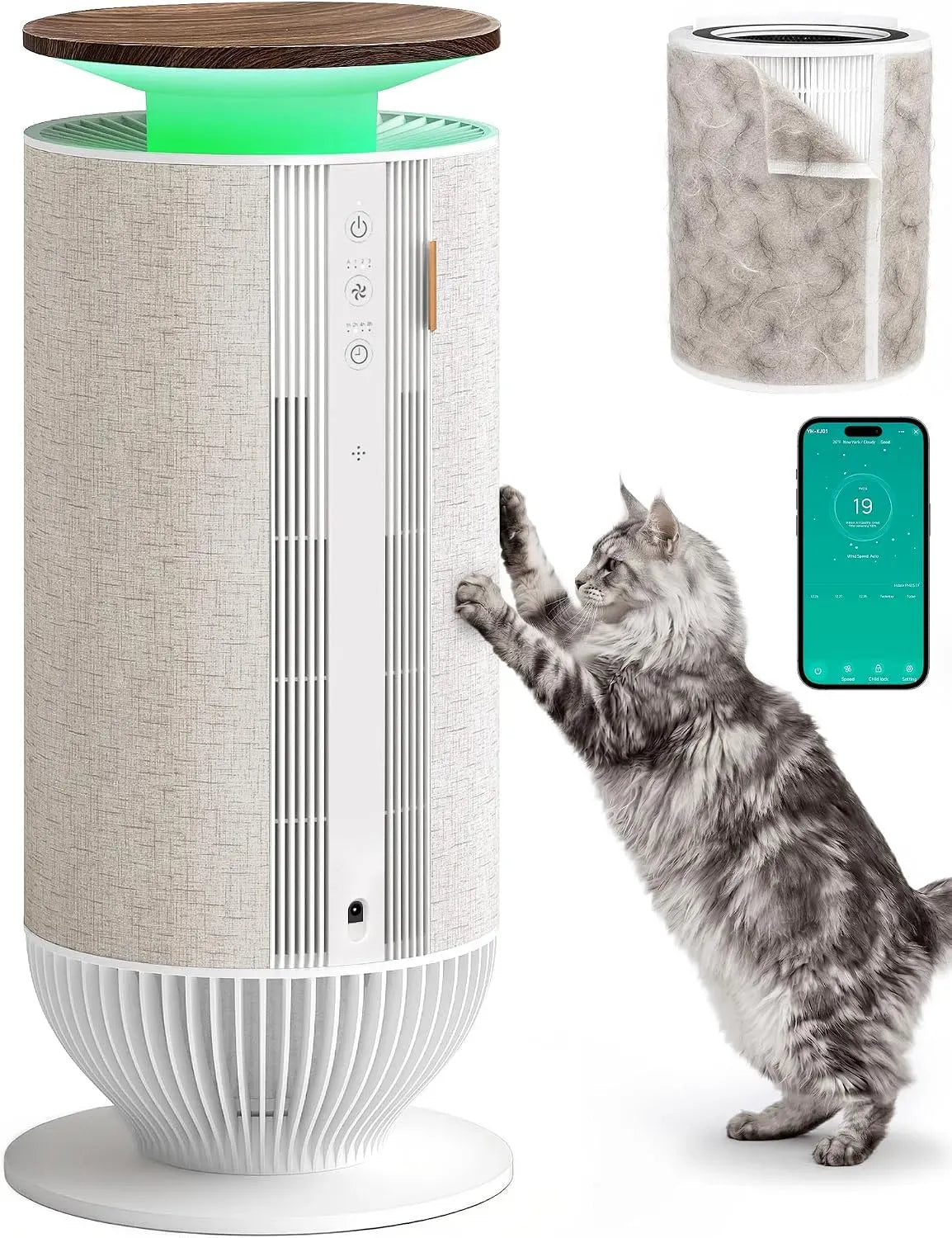 Purificatore d'aria H13 H11, filtro dell'aria a 360° con monitor, HEPA per odori e peli di animali domestici