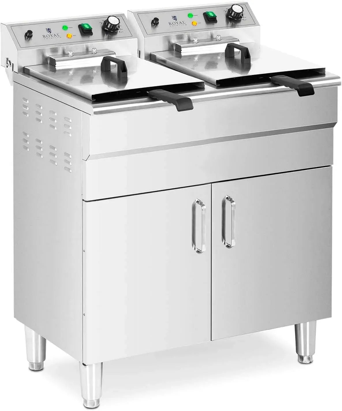 2 x 16 l, 60-200 °C, Royal Catering Friggitrice Elettrica Doppia dotato di Mobiletto Friggitrice 400 V, 10.000 W