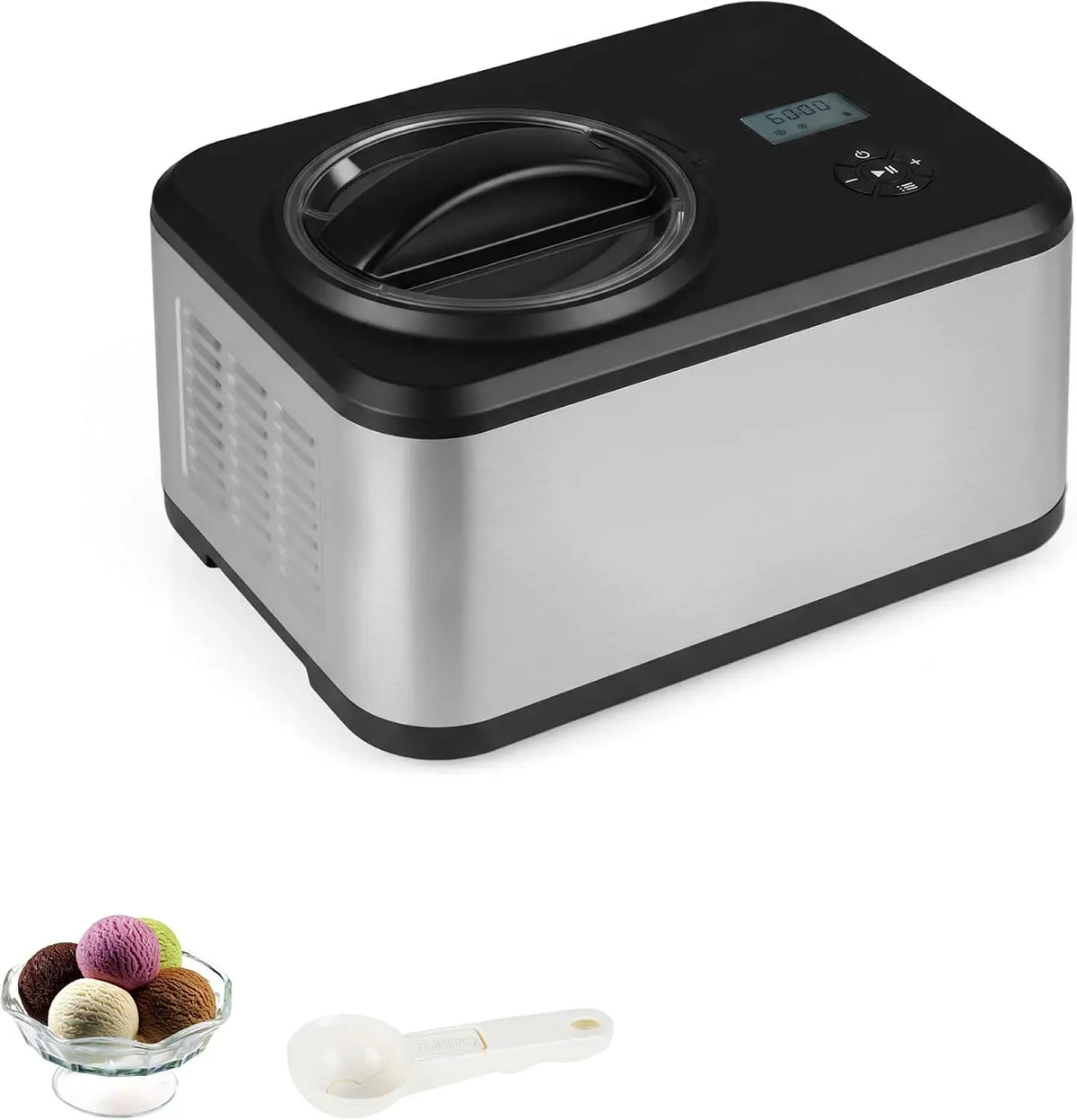24H Macchina per Gelato, macchina per gelato e sorbetto, 1,5 L, 120 W, timer, rimovibile, acciaio inox, nero, per Gelato 4 Modalità, LIFEZEAL