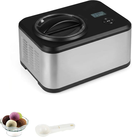 24H Macchina per Gelato, macchina per gelato e sorbetto, 1,5 L, 120 W, timer, rimovibile, acciaio inox, nero, per Gelato 4 Modalità, LIFEZEAL