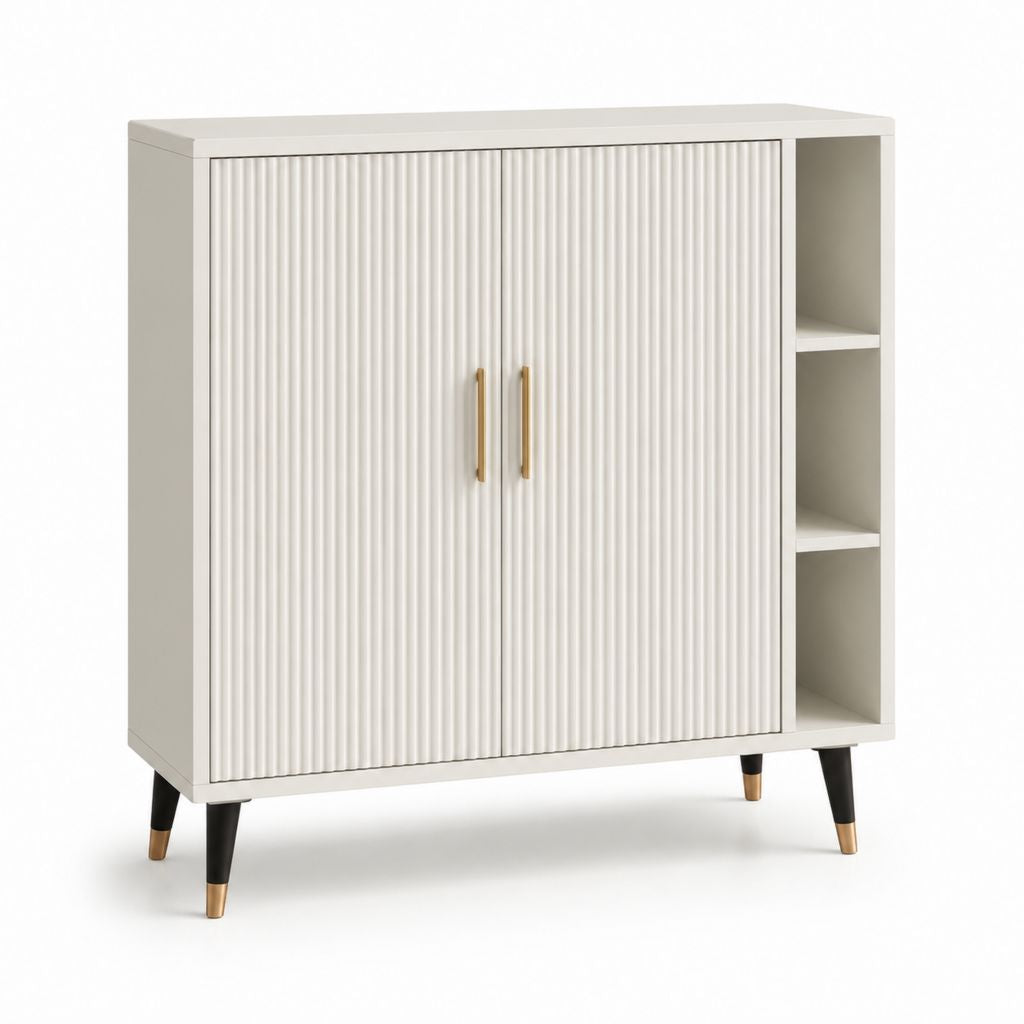 Credenza da sala da pranzo bianca in MDF rettangolare con ante scanalate 100 x 40 x 110 cm