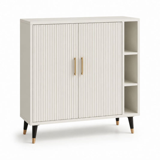 Credenza da sala da pranzo bianca in MDF rettangolare con ante scanalate 100 x 40 x 110 cm