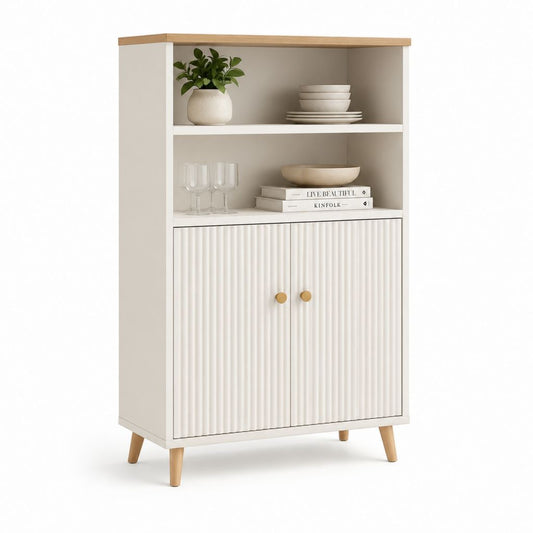 Credenza alta da sala da pranzo bianca in MDF con ante scanalate 80 x 40 x 160 cm