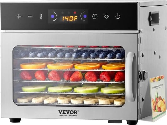 VEVOR Asciugatrice, 400 W, timer, acciaio inox, Disidratatore Alimentare 6 Vassoi in Acciaio Inox