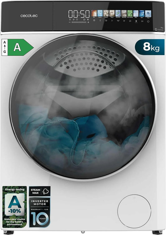 Cecotec Bolero Dresscode 8900 Lavatrice, 10,3 pollici, 16 programmi, 8 kg, classe energetica A, Inverter, Motore Inverter Plus, 1400 Rpm, Steammax