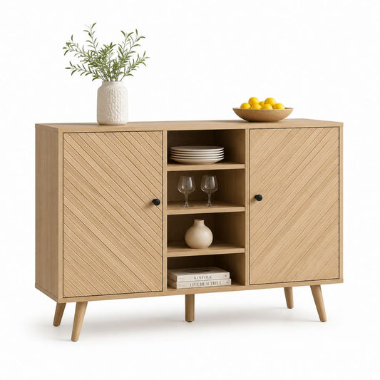 Credenza soggiorno rovere chiaro in MDF con 2 ante e ripiani 160 x 40 x 90 cm