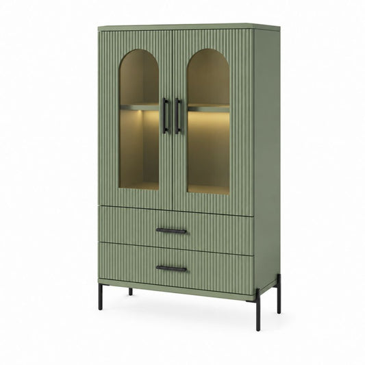 Vetrina credenza verde salvia in MDF con vetro 90 x 40 x 180 cm