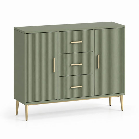 Credenza da sala da pranzo verde oliva in pannello MDF scanalato 120 x 40 x 90 cm