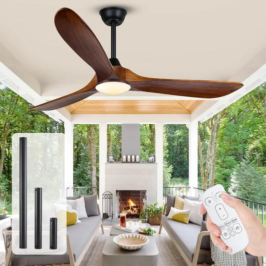 Ventilatore, 152 cm, decorazione del soggiorno, Motore DC Silenzioso Reversibile a 6 Velocità, 3 Pale Legno Massello Marrone