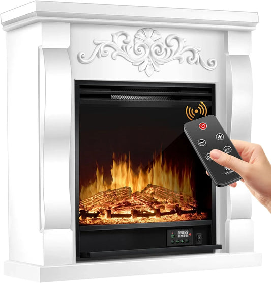 KESSER® Caminetto Elettrico da Appoggio, Funzione Riscaldamento, Effetto Fiamma LED 3D, Potenza 1800W, Villa/Weiß