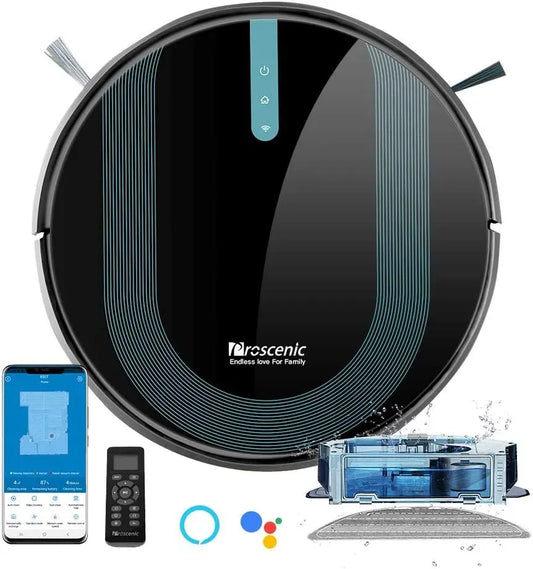 Robot aspirapolvere, proscenic 850T, ampio serbatoio, Google Assistant, Alexa e Siri, App, Serbatoio Misto 2 in 1