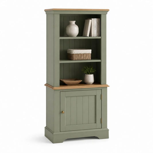 Credenza alta verde salvia in MDF con ripiani e anta 80 x 40 x 190 cm